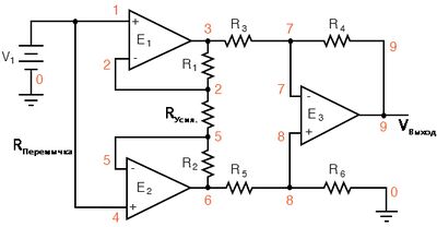 Рис. 4. Анализ выходного напряжения идеально сбалансированной схемы инструментального усилителя.