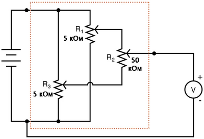 Рис. 1. Принципиальная схема прецизионного потенциометра.