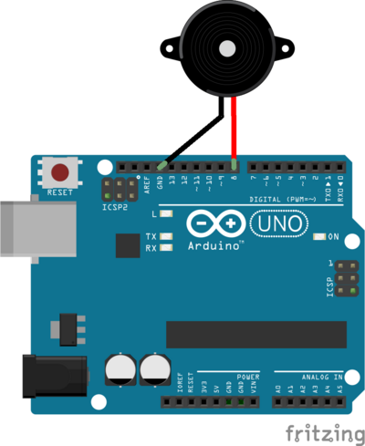 Рис. 1. Плата Arduino с подключенным пьезодинамиком